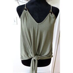 Blue Rain Sage Green Knit Tank Top w/ tortoise shell accents  XS  EUC